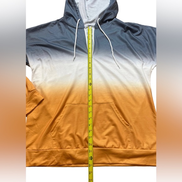 Hoodie XXL 1/4 Zip Grey White Orange Gradient Color Long Sleeve Poly Stretch - Picture 2 of 5